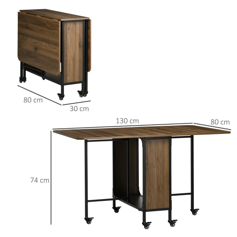 Stylish Six-Person Drop Leaf Dining Table in Brown and Black - Perfect for Small Spaces and Family Gatherings