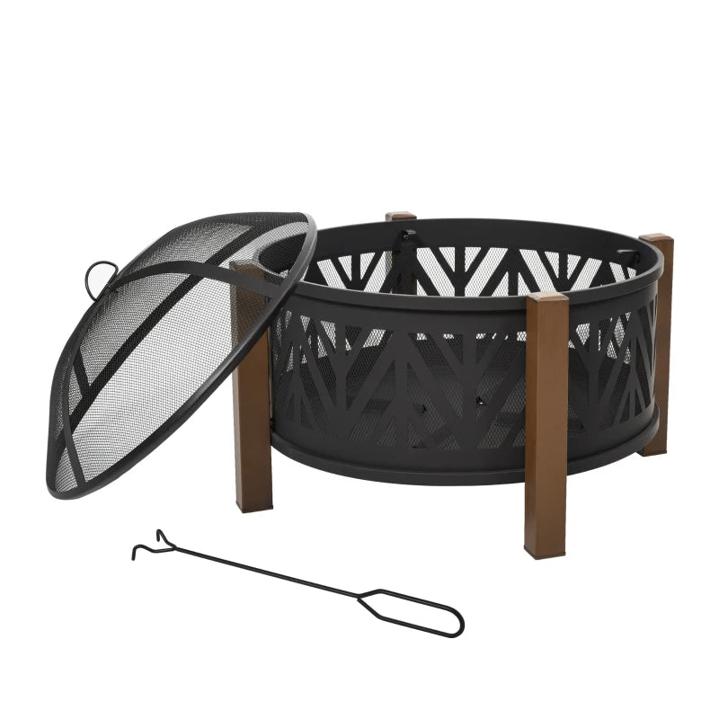 Large Metal Fire Pit Bowl 2-in-1 Outdoor BBQ Grill & Brazier with Lid, Poker for Backyard & Camping, 78cm Black