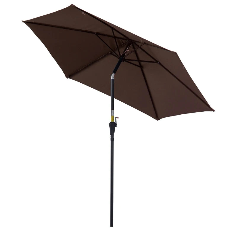 Aluminium Frame Coffee Garden Parasol Umbrella - 2.6M Tilt & Crank Sunshade