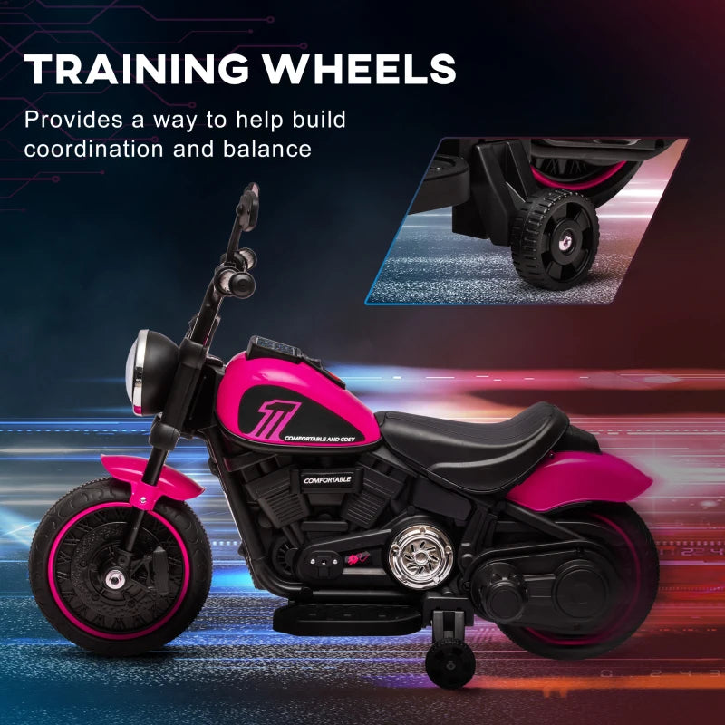 6V Electric Motorbike for Kids with Training Wheels and One-Button Start in Pink