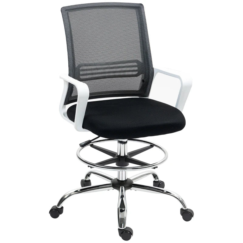 Ergonomic Draughtsman Chair - Mesh Drafting Office Chair with Lumbar Support & Adjustable Foot Ring - Black
