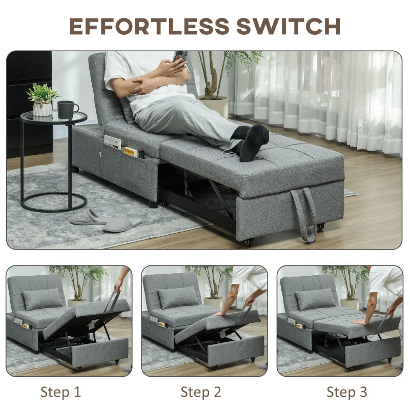 Versatile Dark Grey Four-in-One Sleeper Chair for Compact Living Spaces