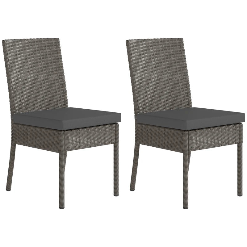 Set of 2 Dark Grey Armless Rattan Garden Chairs - Stylish Outdoor Seating for Patio & Balcony