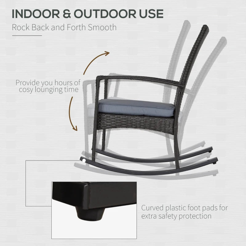 Grey Rattan Garden Rocking Chair Set with Armrest and Cushion