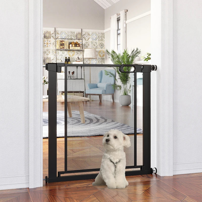 Dog Safety Gate for Hallways & Staircases - Automatic Closing Door, Black Pet Barrier for Home Safety