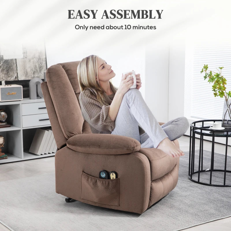 Velvet Electric Lift and Recline Massage Armchair with Remote Control in Brown