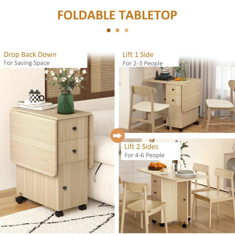 Stylish Six-Person Drop Leaf Dining Table with Storage - Elegant Wood-Effect Design for Modern Homes