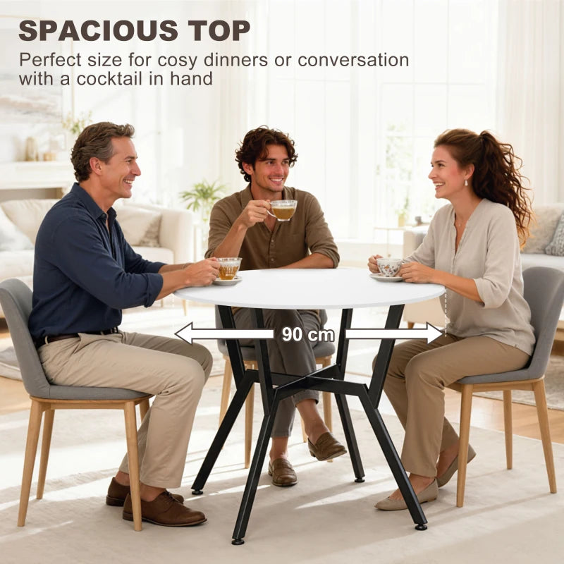 Round High Gloss White Dining Table with Black Legs - 90 x 76 cm Kitchen Table for Living Room & Dining Room