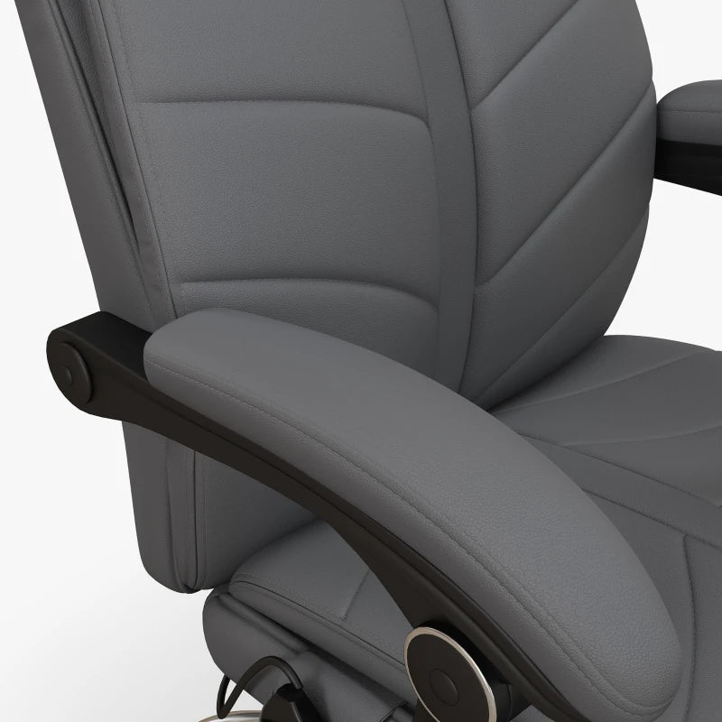 Vinsetto High Back Massage Office Chair with Heat & Footrest - Grey PU Leather Reclining Computer Chair