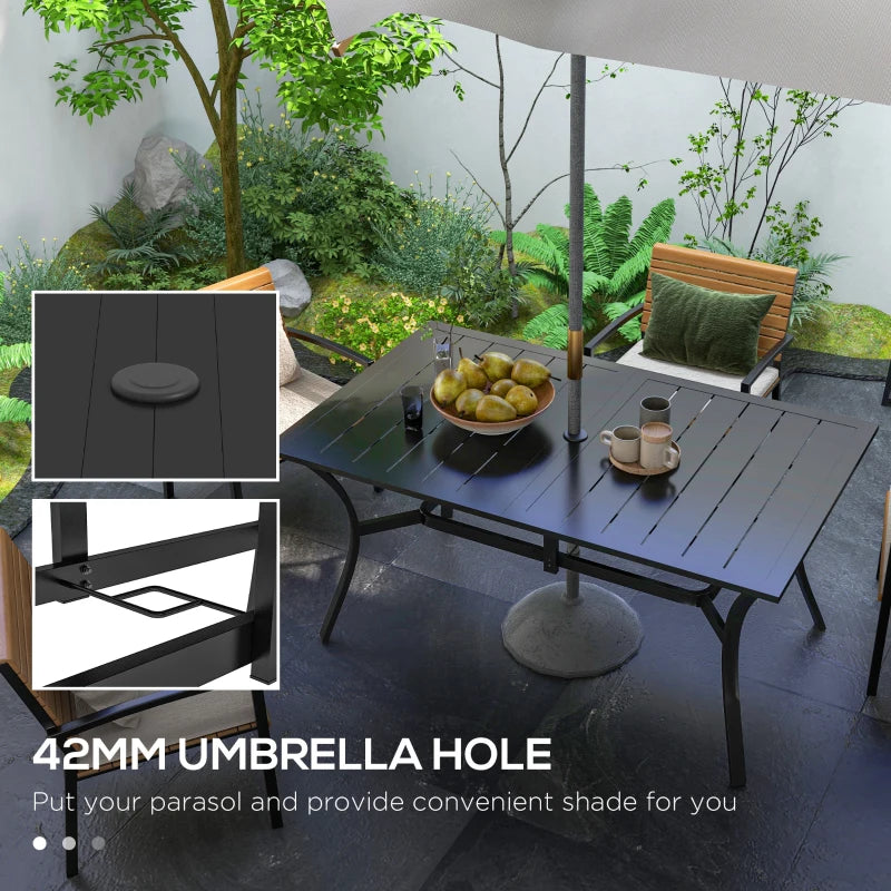 Black Steel Frame Garden Dining Table, 150cm x 90cm