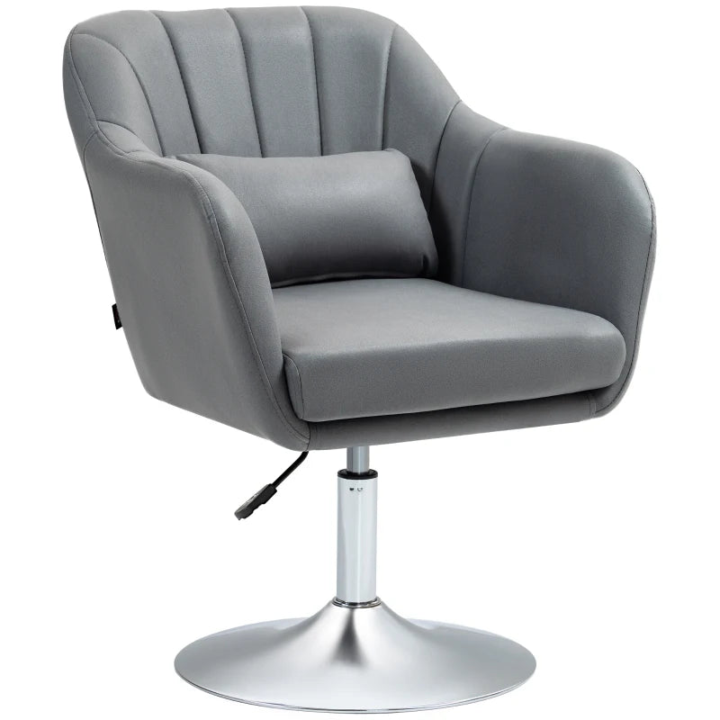 Contemporary Swivel Microfibre Accent Chair with Adjustable Height, Thick Cushion and Lumbar Support for Living Room or Office in Dark Grey