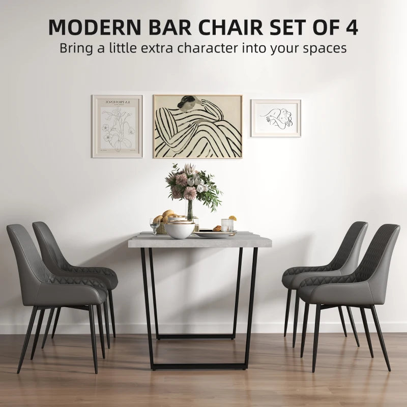 Set of 4 Modern Quilted PU Leather Dining Chairs with Metal Frame - Stylish Grey Home Seating for Executive Dining
