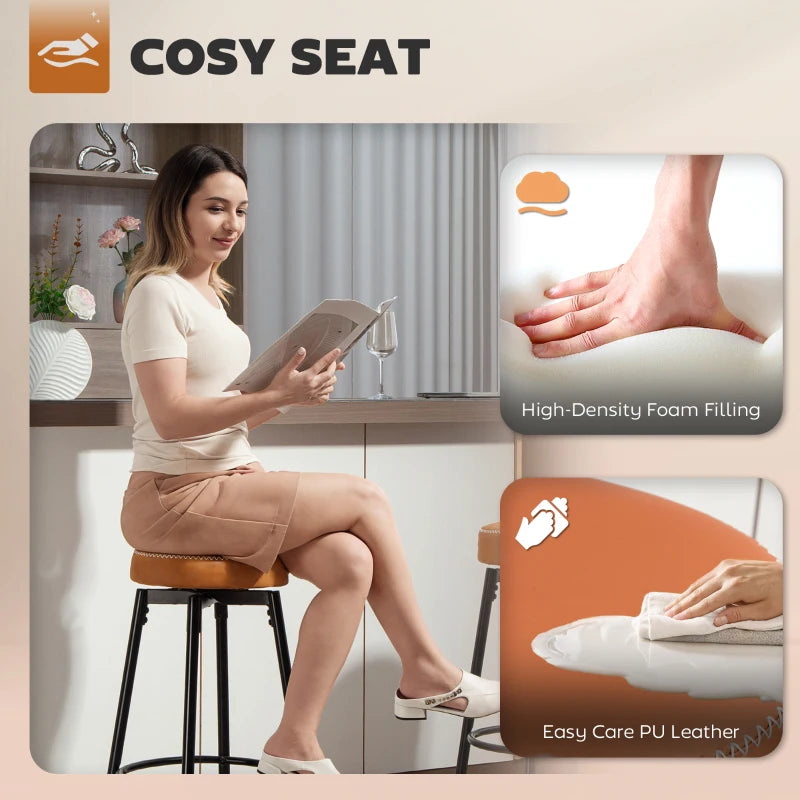 Set of 2 Stylish Faux Leather Bar Stools - Brown and Black Modern Design for Kitchen or Home Bar