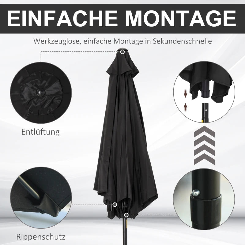 Black 2.7M Tilt Crank Garden Parasol Umbrella