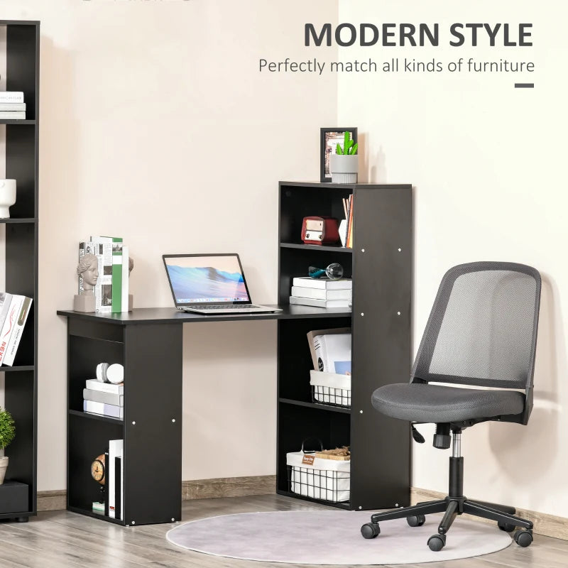 120cm Wooden Computer Desk with 6-Tier Bookshelves - Stylish Home Office Laptop Table & Writing Workstation in Black