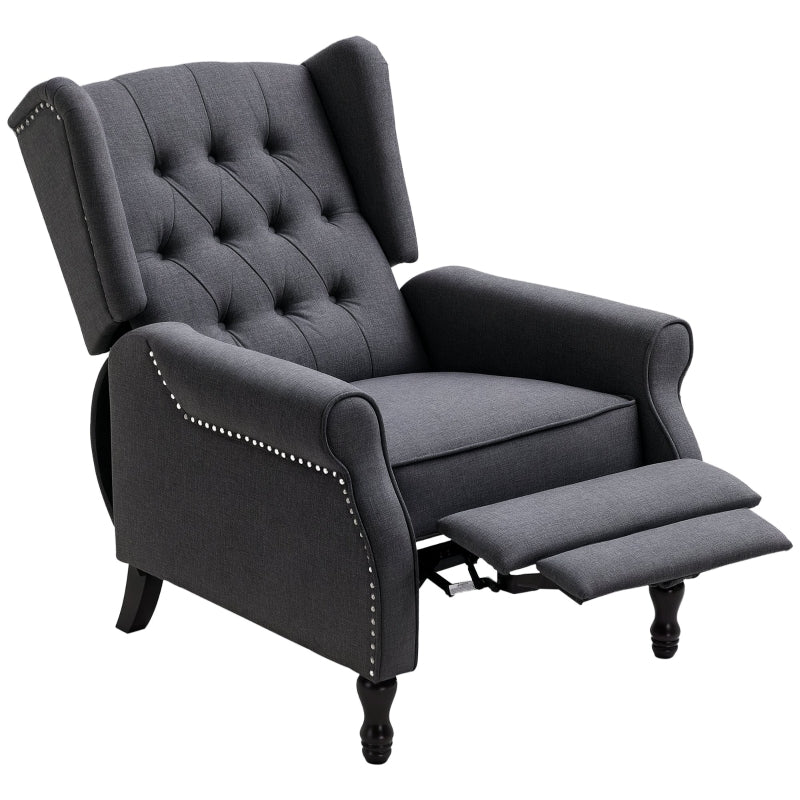 Vintage Wingback Recliner Armchair with Nail Head Trim and Footrest for Living Room in Dark Grey