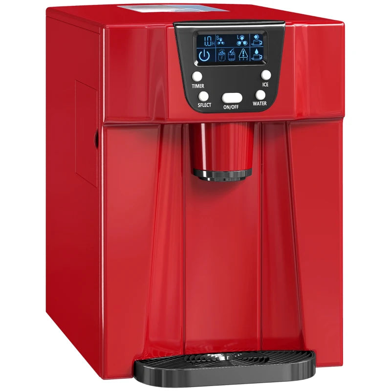 3L Ice Maker & Water Dispenser - 12kg Daily, 9 Ice Cubes in 6-10 Mins, Compact Red Ice Machine