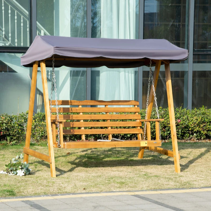 3 Seater Wooden Swing Bench With Adjustable Canopy