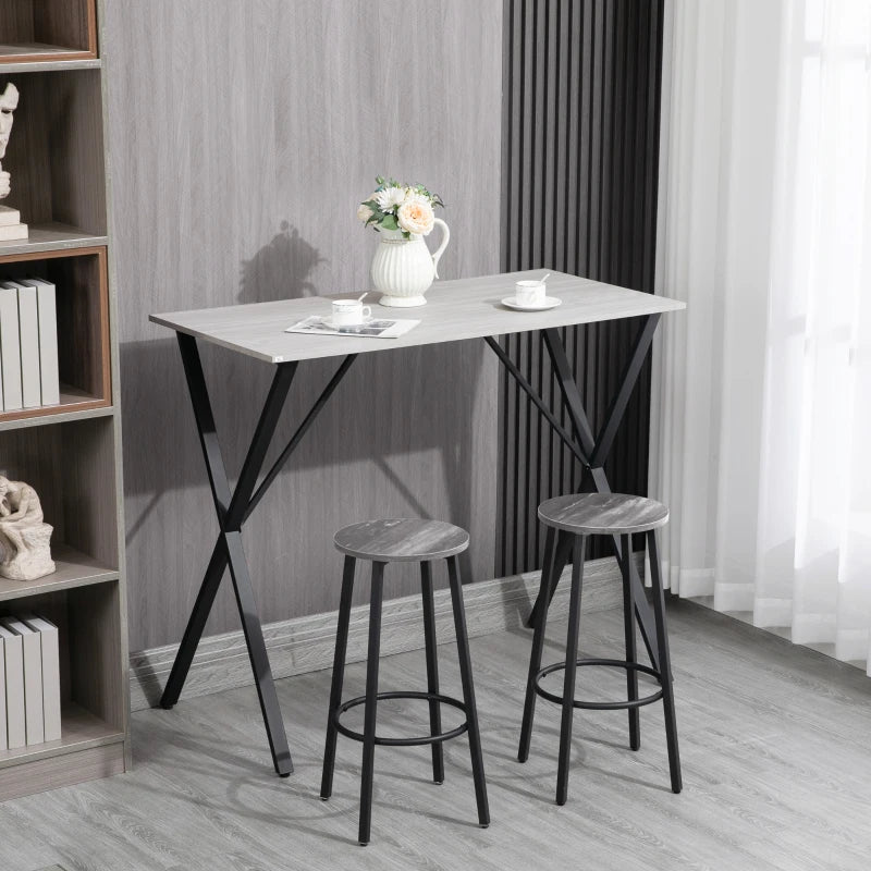 120 cm Modern Rectangular Bar Table for 4 - Wood Effect Top, Steel Legs, White Coffee Desk for Living Room