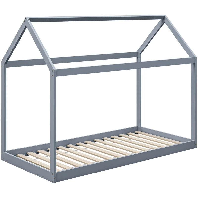 Scandinavian Style Single Bed Frame - Grey Pine Wood Base for 90x190cm Mattress - Modern Wooden Bed Design