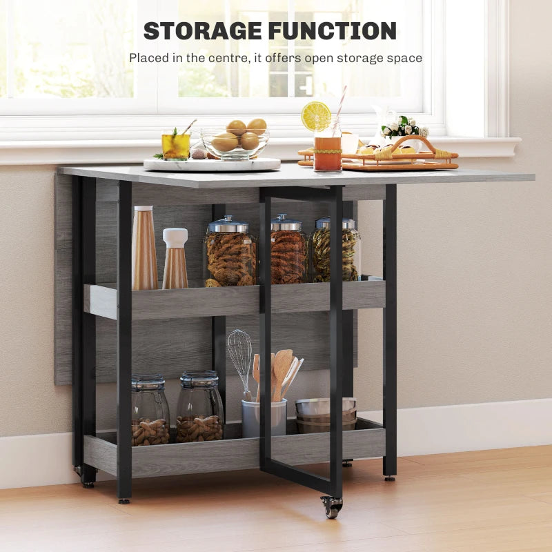 4-Person Drop Leaf Table - Stylish Grey Wood-Effect Dining Table for Small Spaces - Versatile and Space-Saving Design