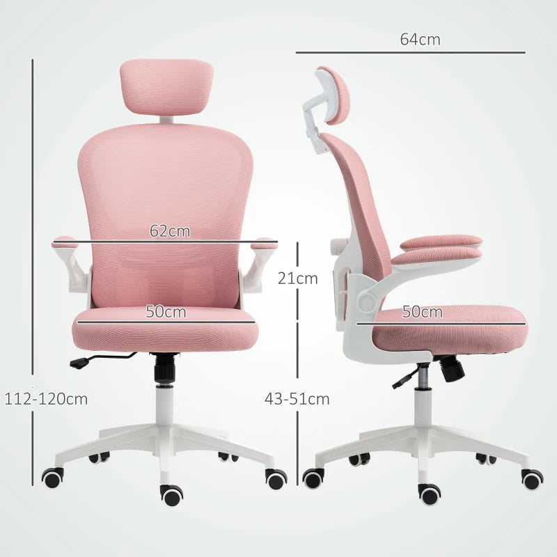 Vinsetto Pink Multi-Adjustable Office Chair with Lumbar Support, Headrest & Breathable Mesh Back for Comfort & Style