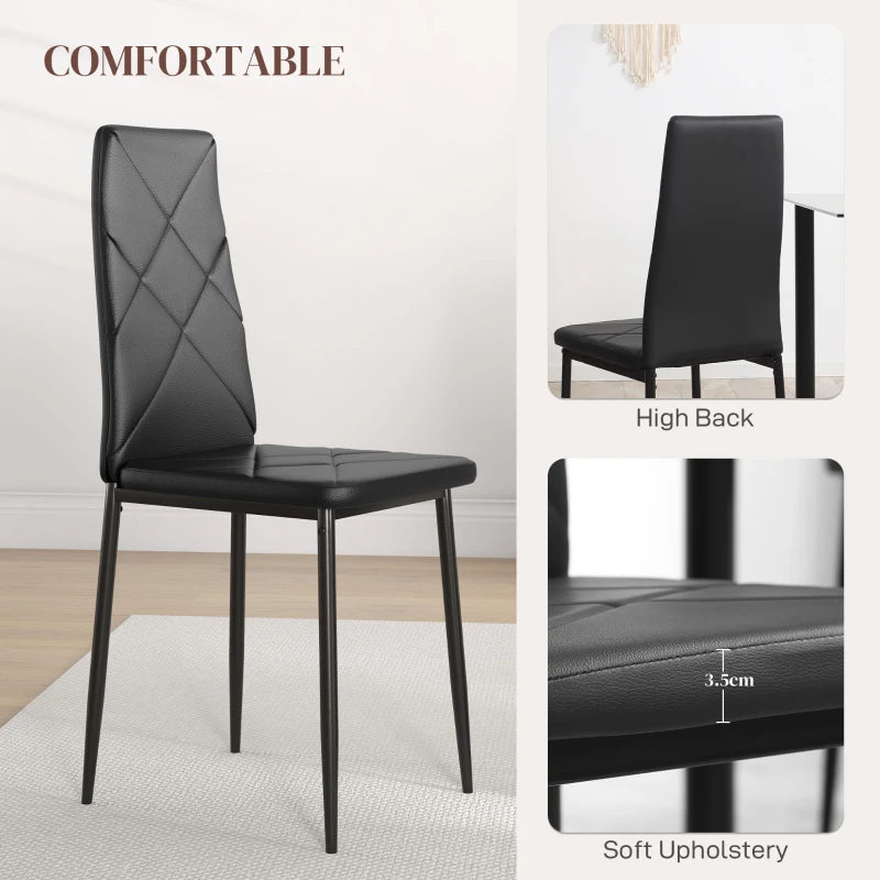 Set of 6 Stylish Black Faux Leather Dining Chairs - Modern Design for Home & Kitchen, Easy to Clean