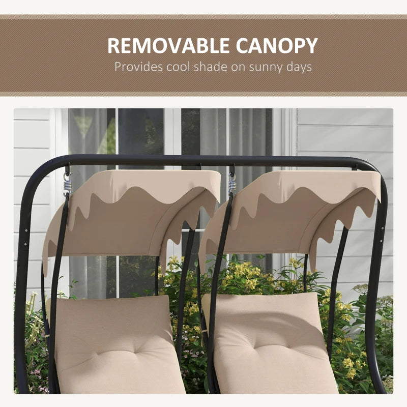 Beige Garden Swing Chair with Canopy - 2-Seater