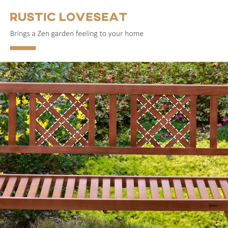 Brown Wooden 2-Seater Foldable Garden Bench with Backrest and Armrest