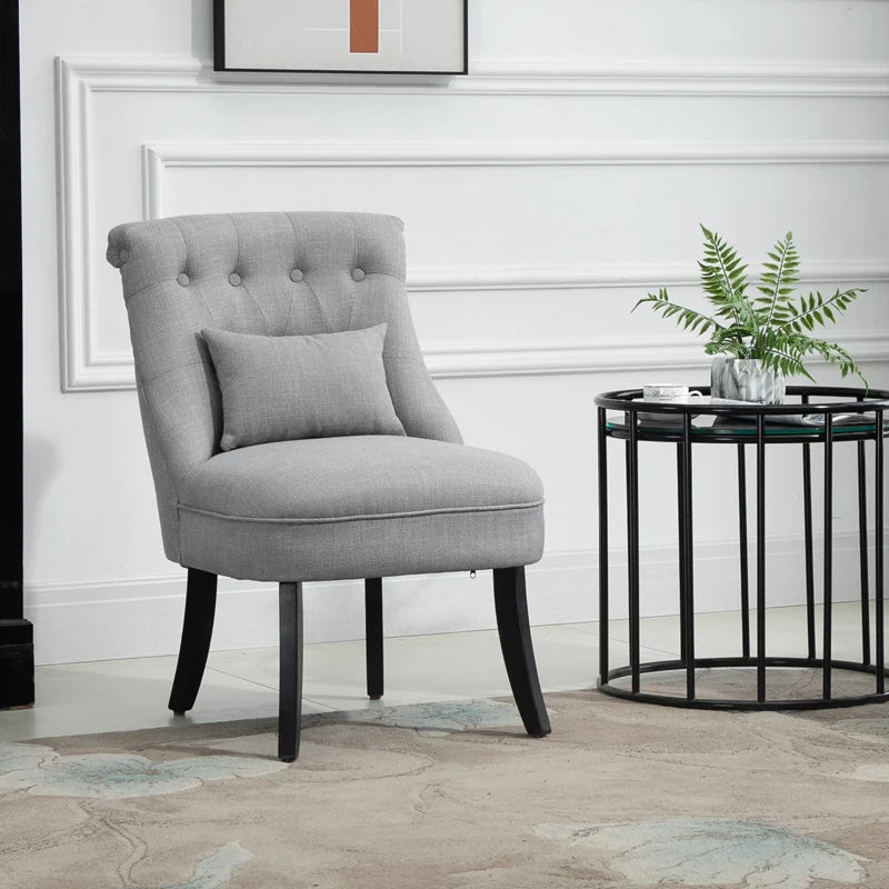 Stylish Grey Upholstered Tub Chair with Pillow and Solid Wood Legs for Living Room or Dining Area
