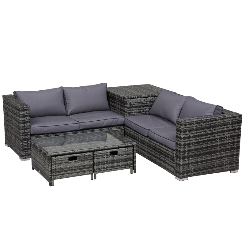 Grey 4 Seater Rattan Sofa With Cushions