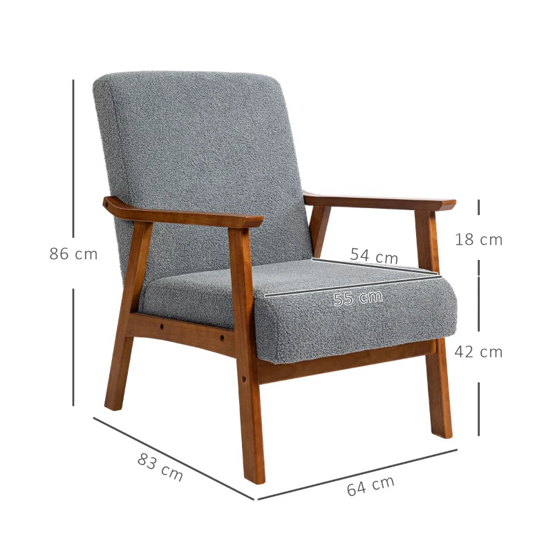 Wide Seat Boucle Accent Armchair with Thick Padding and Solid Wood Frame for Living Room, Bedroom, or Office