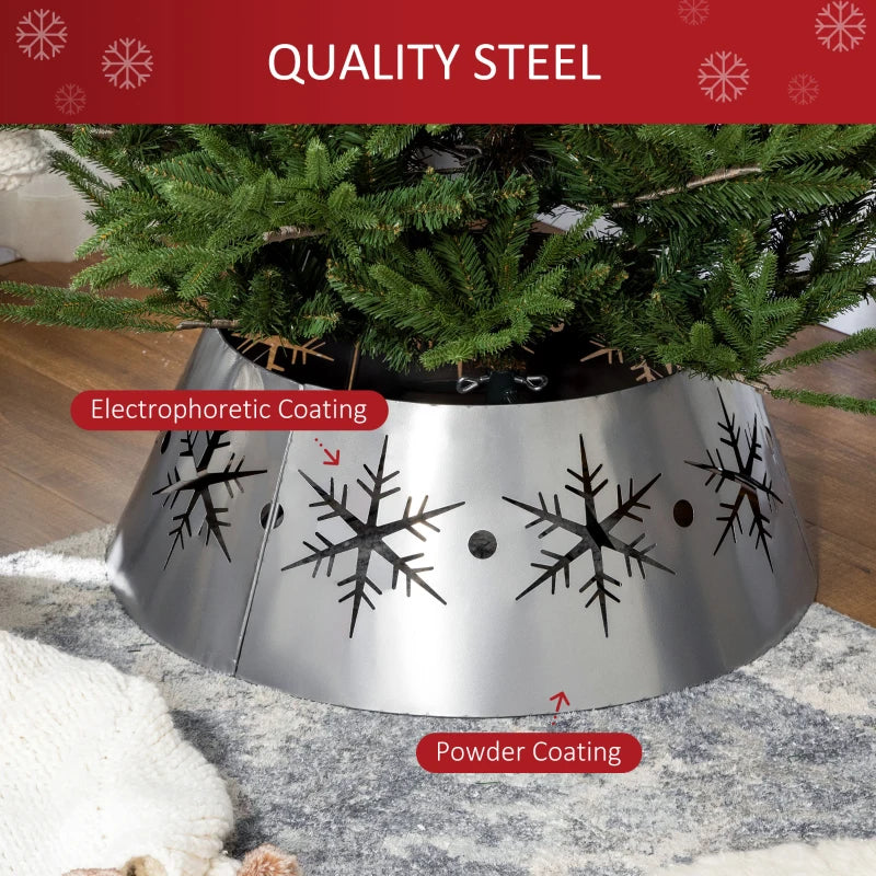 Silver Christmas Tree Collar - 66cm Base Cover with Hollow Snowflake Patterns for Holiday Party Home Decoration