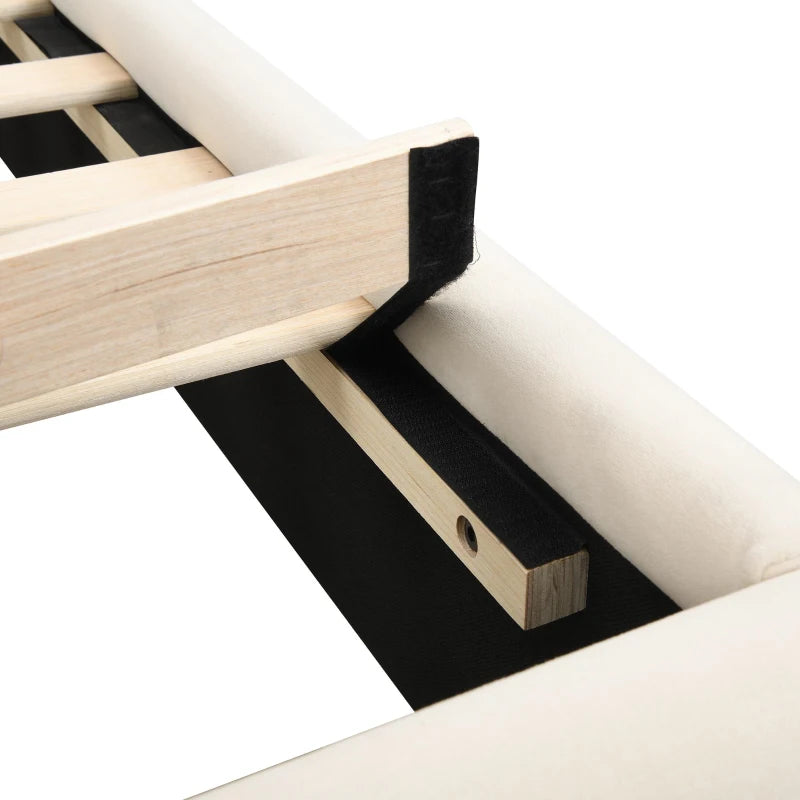 4ft6 Upholstered Double Bed - Velvet Frame with Soft Headboard & Sturdy Slats for Adults & Teens, White, 213x152x89 cm