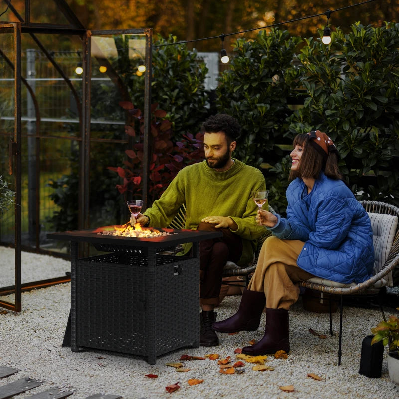 50,000 BTU Black Fire Pit Table with Cover - 72.5 x 72.5cm Outdoor Heating Solution