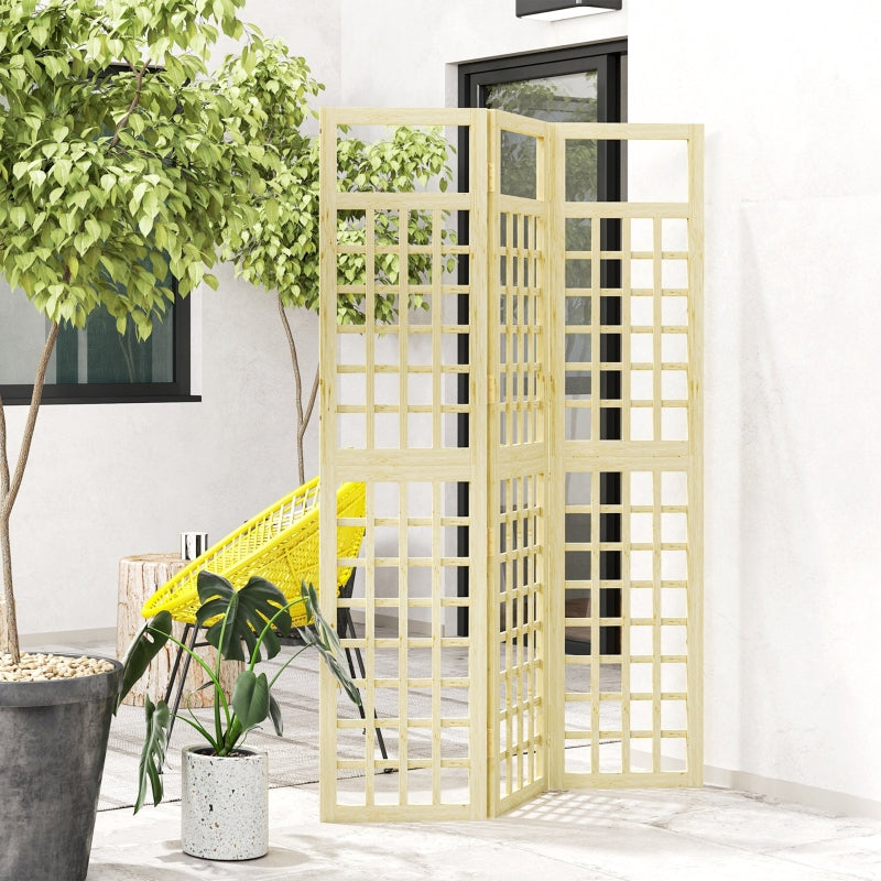 3-Panel Freestanding Wooden Garden Privacy Screen - Foldable Outdoor Divider/Trellis, Natural Wood Finish, 120 x 170 cm