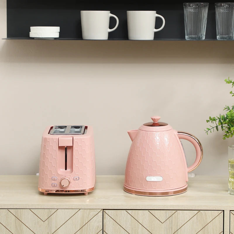Light Pink 1.7L Fast Boil Kettle & 2 Slice Toaster Set - 3000W, Auto Shut Off, Browning Controls