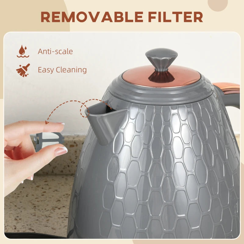 3kW Rapid Boil Grey Honeycomb Kettle - Stylish, Fast Boiling Electric Kettle for Home & Kitchen