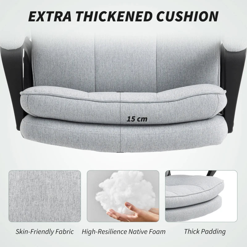Double Padded Light Grey Linen-Look Office Chair for Ultimate Comfort - Ergonomic Design for Home & Office Use
