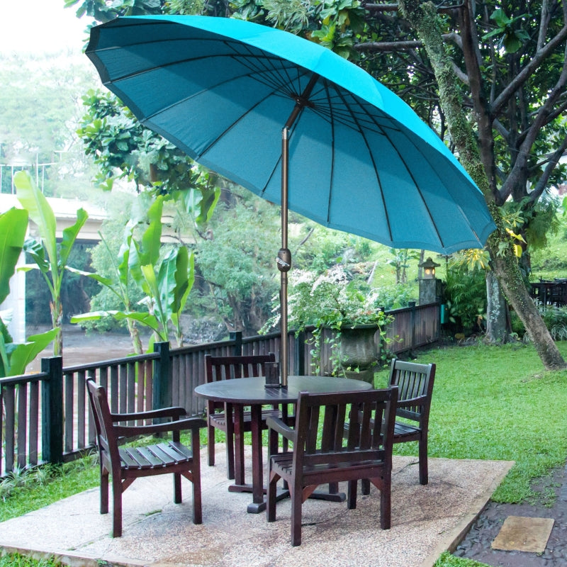 Blue 2.5m Crank & Tilt Garden Parasol Umbrella - Adjustable Outdoor Sun Shade