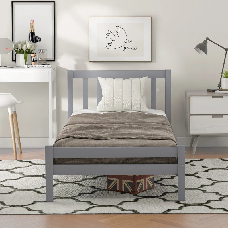 3ft Single Bed Frame with Headboard & Footboard - Easy Assembly Daybed for Teens & Adults - Grey Wood Slat Support 196x94x77 cm