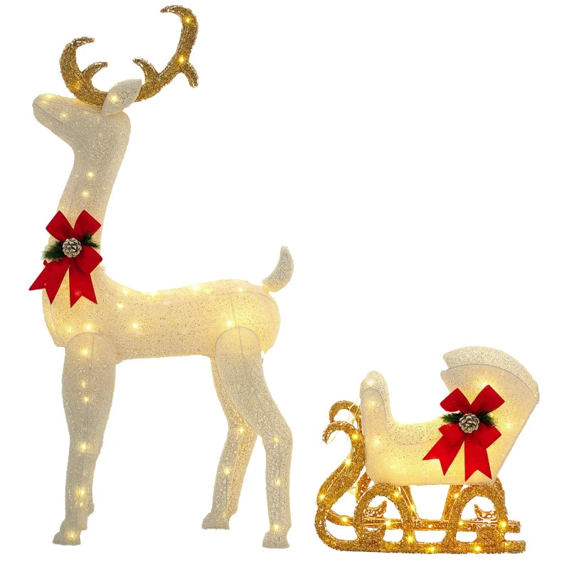 170 LED Light Reindeer and Sleigh Christmas Decoration - Festive Outdoor Holiday Display for Home and Garden