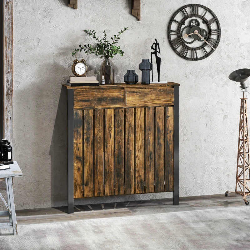 Rustic Style Radiator Cover 93 x 88.5cm Elegant Brown and Black Design