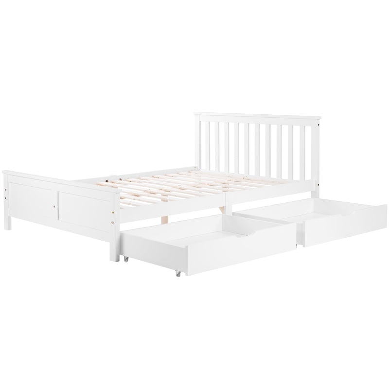 Wooden Solid Pine Divan Storage Bed with Drawers - Double Bed Frame for Adults & Kids, 196x146x82 cm, White