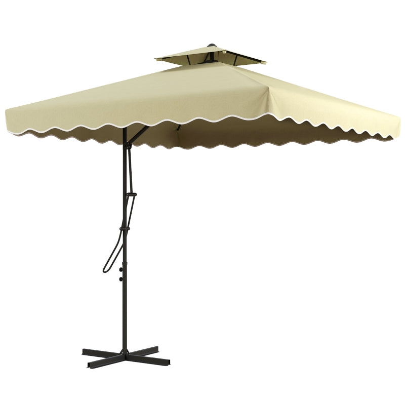 Beige 2.5m Square Double Top Cantilever Garden Parasol with Ruffles
