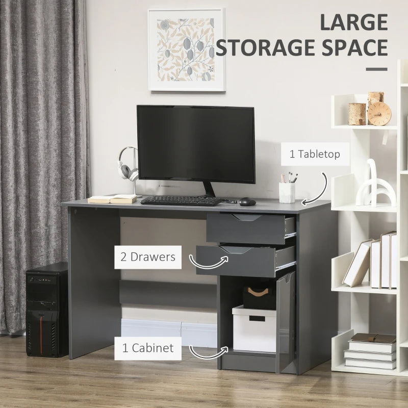 High Gloss Computer Desk with Drawers - Stylish 120x60cm Home Office Workstation & Storage Cabinet in Grey