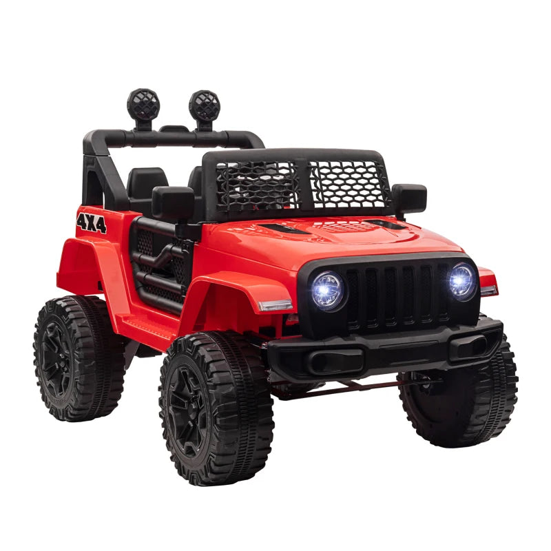 Kids Electric Ride On Car 12V Off Road Toy with Remote Control, 2 Motors, Lights & Suspension for Ages 3-6 - Red