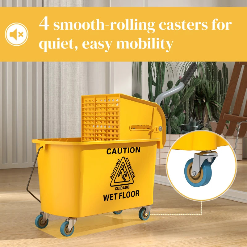 Yellow Mop Bucket with Wringer Set on Wheels - 20L Side Press Mop Bucket with Handle for Efficient Floor Cleaning