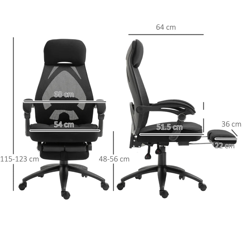 Vinsetto High Back Office Chair with Footrest - Adjustable Swivel Desk Chair with Headrest for Home Office - Black