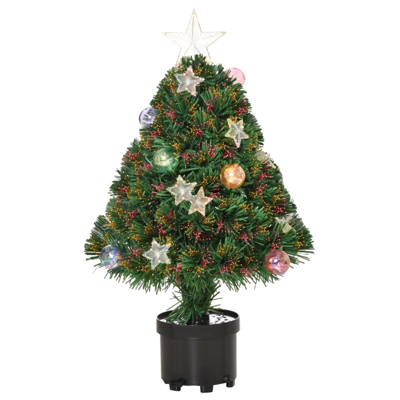 2FT Pre-lit Artificial Christmas Tree - Multicoloured Fibre Optic Xmas Decoration with LED Lights for Table Desk - Green